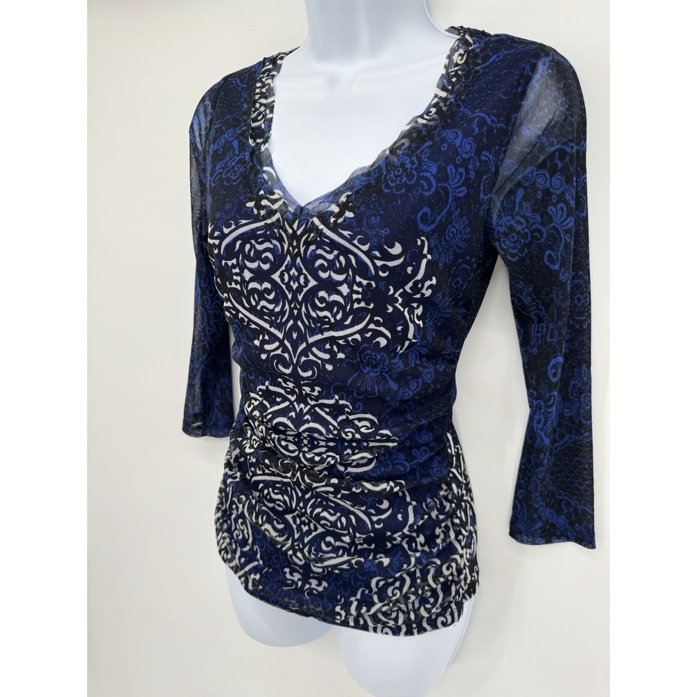 INC Blue Rouched Tight Fitted Top Y2K Fairy grunge Sheer‎ cyber punk whimsigoth - Picture 12 of 12